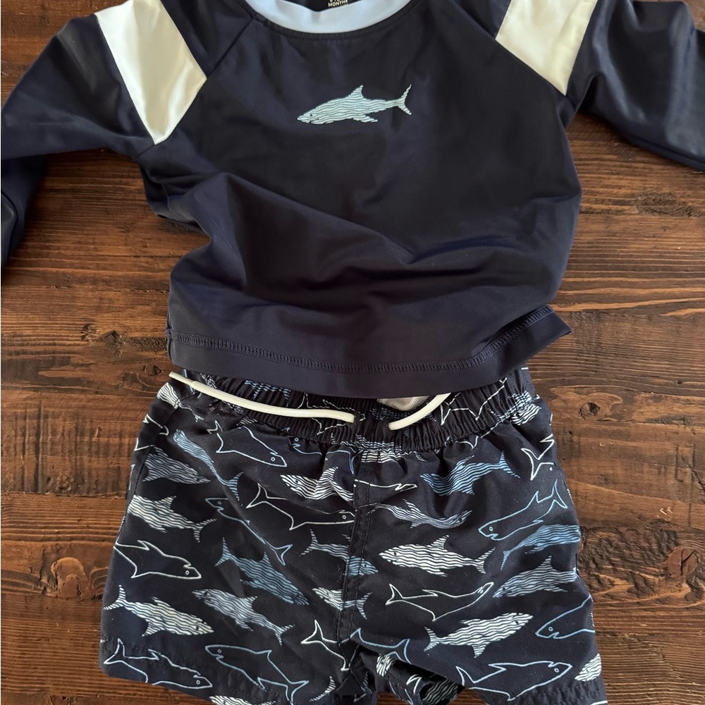 Janie and Jack Blue and White Rashguard Swim Set